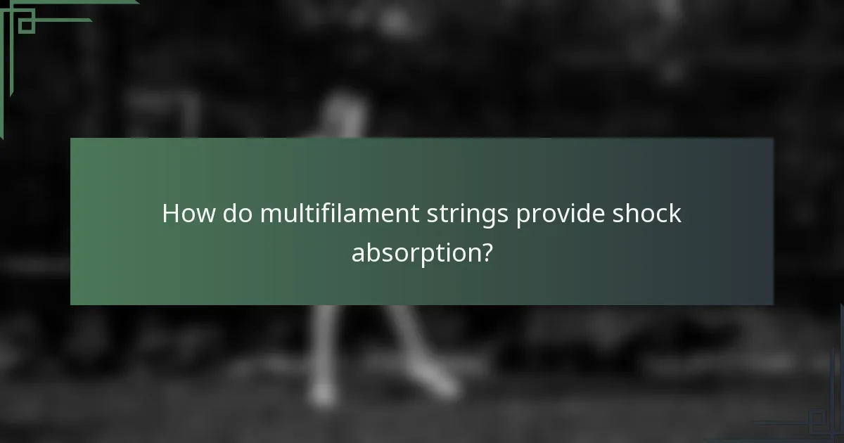 How do multifilament strings provide shock absorption?